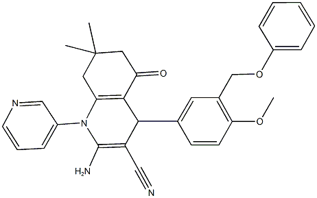 2-amino-4-[4-methoxy-3-(phenoxymethyl)phenyl]-7,7-dimethyl-5-oxo-1-(3-pyridinyl)-1,4,5,6,7,8-hexahydro-3-quinolinecarbonitrile Structure