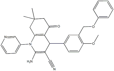 2-amino-4-[4-methoxy-3-(phenoxymethyl)phenyl]-7,7-dimethyl-5-oxo-1-(3-pyridinyl)-1,4,5,6,7,8-hexahydro-3-quinolinecarbonitrile,515151-77-6,结构式