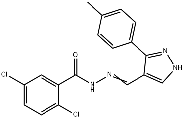 2,5-dichloro-N'-{[3-(4-methylphenyl)-1H-pyrazol-4-yl]methylene}benzohydrazide 化学構造式