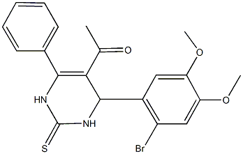 1-[4-(2-bromo-4,5-dimethoxyphenyl)-6-phenyl-2-thioxo-1,2,3,4-tetrahydro-5-pyrimidinyl]ethanone Struktur