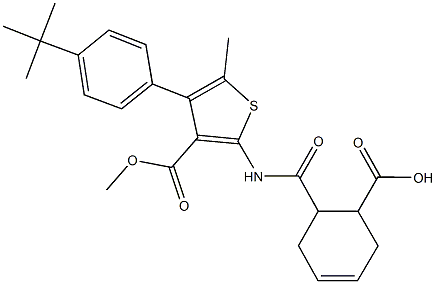 6-({[4-(4-tert-butylphenyl)-3-(methoxycarbonyl)-5-methyl-2-thienyl]amino}carbonyl)-3-cyclohexene-1-carboxylic acid,515176-98-4,结构式