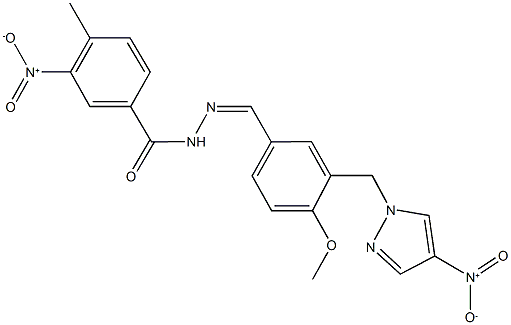 3-nitro-N'-[3-({4-nitro-1H-pyrazol-1-yl}methyl)-4-methoxybenzylidene]-4-methylbenzohydrazide 结构式