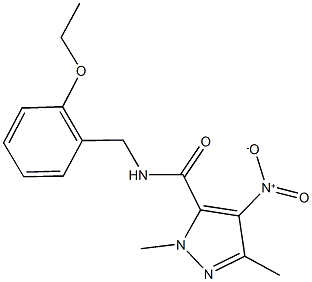 N-(2-ethoxybenzyl)-4-nitro-1,3-dimethyl-1H-pyrazole-5-carboxamide 结构式