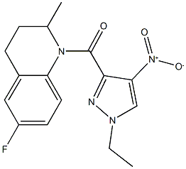 1-({1-ethyl-4-nitro-1H-pyrazol-3-yl}carbonyl)-6-fluoro-2-methyl-1,2,3,4-tetrahydroquinoline Structure