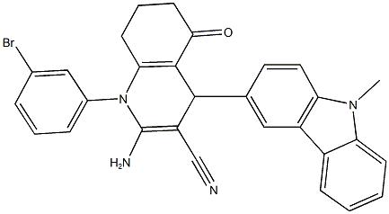 2-amino-1-(3-bromophenyl)-4-(9-methyl-9H-carbazol-3-yl)-5-oxo-1,4,5,6,7,8-hexahydro-3-quinolinecarbonitrile 结构式