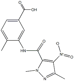 3-[({4-nitro-1,3-dimethyl-1H-pyrazol-5-yl}carbonyl)amino]-4-methylbenzoic acid Struktur