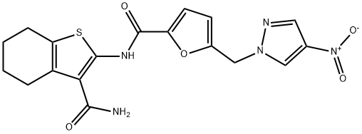 2-{[5-({4-nitro-1H-pyrazol-1-yl}methyl)-2-furoyl]amino}-4,5,6,7-tetrahydro-1-benzothiophene-3-carboxamide Structure