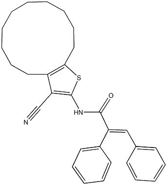 N-(3-cyano-4,5,6,7,8,9,10,11,12,13-decahydrocyclododeca[b]thien-2-yl)-2,3-diphenylacrylamide,515831-54-6,结构式