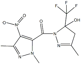 1-({4-nitro-1,3-dimethyl-1H-pyrazol-5-yl}carbonyl)-3-methyl-5-(trifluoromethyl)-4,5-dihydro-1H-pyrazol-5-ol Structure
