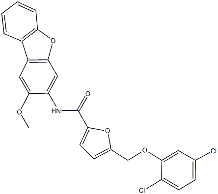 5-[(2,5-dichlorophenoxy)methyl]-N-(2-methoxydibenzo[b,d]furan-3-yl)-2-furamide 化学構造式