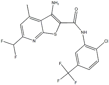 3-amino-N-[2-chloro-5-(trifluoromethyl)phenyl]-6-(difluoromethyl)-4-methylthieno[2,3-b]pyridine-2-carboxamide,515847-96-8,结构式