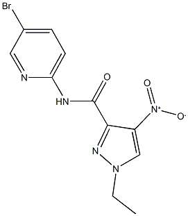 N-(5-bromo-2-pyridinyl)-1-ethyl-4-nitro-1H-pyrazole-3-carboxamide 化学構造式