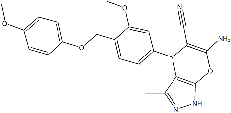 515849-02-2 6-amino-4-{3-methoxy-4-[(4-methoxyphenoxy)methyl]phenyl}-3-methyl-1,4-dihydropyrano[2,3-c]pyrazole-5-carbonitrile