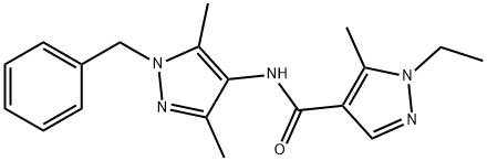 N-(1-benzyl-3,5-dimethyl-1H-pyrazol-4-yl)-1-ethyl-5-methyl-1H-pyrazole-4-carboxamide 化学構造式