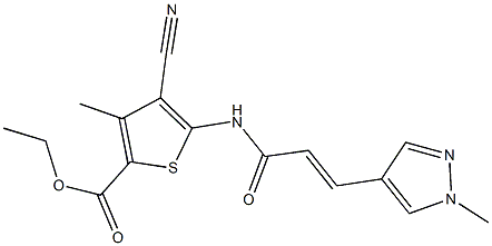 ethyl 4-cyano-3-methyl-5-{[3-(1-methyl-1H-pyrazol-4-yl)acryloyl]amino}-2-thiophenecarboxylate 化学構造式
