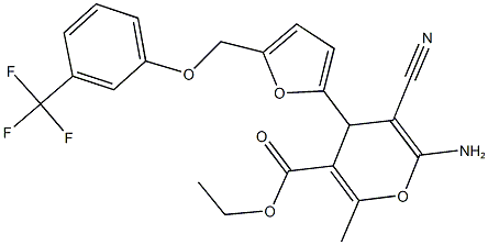 ethyl 6-amino-5-cyano-2-methyl-4-(5-{[3-(trifluoromethyl)phenoxy]methyl}-2-furyl)-4H-pyran-3-carboxylate 结构式