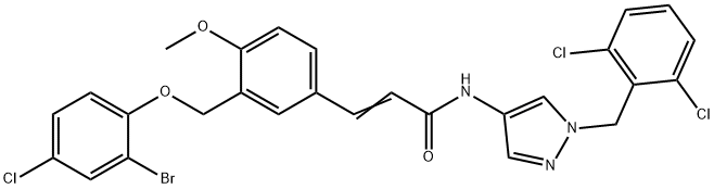 3-{3-[(2-bromo-4-chlorophenoxy)methyl]-4-methoxyphenyl}-N-[1-(2,6-dichlorobenzyl)-1H-pyrazol-4-yl]acrylamide Structure