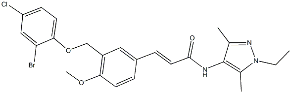 3-{3-[(2-bromo-4-chlorophenoxy)methyl]-4-methoxyphenyl}-N-(1-ethyl-3,5-dimethyl-1H-pyrazol-4-yl)acrylamide 结构式