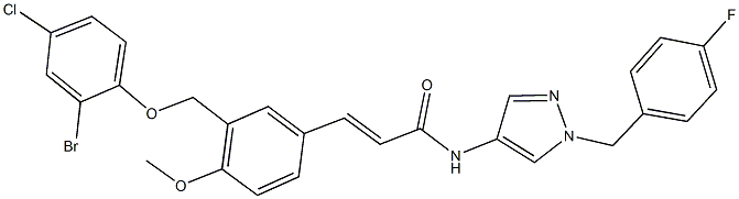 3-{3-[(2-bromo-4-chlorophenoxy)methyl]-4-methoxyphenyl}-N-[1-(4-fluorobenzyl)-1H-pyrazol-4-yl]acrylamide 化学構造式