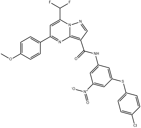 N-{3-[(4-chlorophenyl)sulfanyl]-5-nitrophenyl}-7-(difluoromethyl)-5-(4-methoxyphenyl)pyrazolo[1,5-a]pyrimidine-3-carboxamide Structure