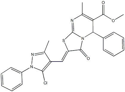 methyl 2-[(5-chloro-3-methyl-1-phenyl-1H-pyrazol-4-yl)methylene]-7-methyl-3-oxo-5-phenyl-2,3-dihydro-5H-[1,3]thiazolo[3,2-a]pyrimidine-6-carboxylate Structure