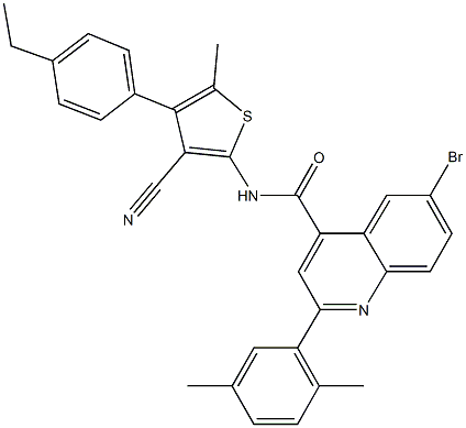 6-bromo-N-[3-cyano-4-(4-ethylphenyl)-5-methyl-2-thienyl]-2-(2,5-dimethylphenyl)-4-quinolinecarboxamide Structure