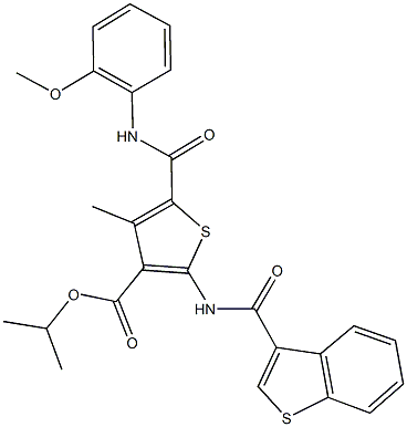 isopropyl 2-[(1-benzothien-3-ylcarbonyl)amino]-5-[(2-methoxyanilino)carbonyl]-4-methyl-3-thiophenecarboxylate Struktur