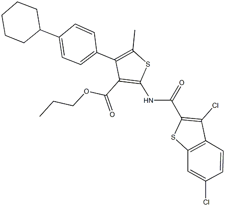 propyl 4-(4-cyclohexylphenyl)-2-{[(3,6-dichloro-1-benzothien-2-yl)carbonyl]amino}-5-methyl-3-thiophenecarboxylate Struktur