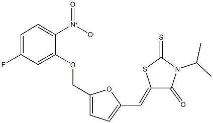 5-{[5-({5-fluoro-2-nitrophenoxy}methyl)-2-furyl]methylene}-3-isopropyl-2-thioxo-1,3-thiazolidin-4-one,515874-46-1,结构式