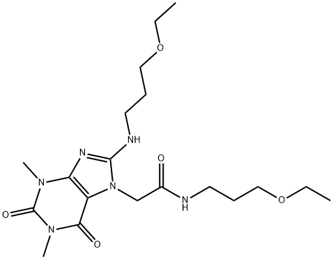 N-(3-ethoxypropyl)-2-{8-[(3-ethoxypropyl)amino]-1,3-dimethyl-2,6-dioxo-1,2,3,6-tetrahydro-7H-purin-7-yl}acetamide 化学構造式