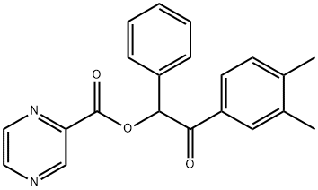 2-(3,4-dimethylphenyl)-2-oxo-1-phenylethyl 2-pyrazinecarboxylate Struktur