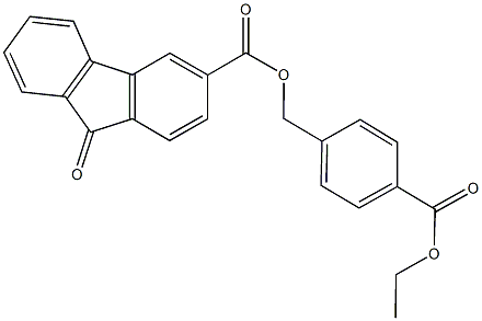 4-(ethoxycarbonyl)benzyl 9-oxo-9H-fluorene-3-carboxylate Struktur