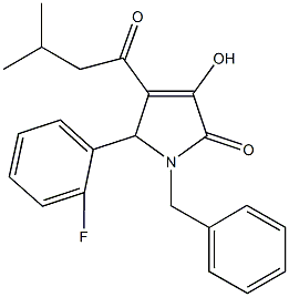 1-benzyl-5-(2-fluorophenyl)-3-hydroxy-4-(3-methylbutanoyl)-1,5-dihydro-2H-pyrrol-2-one 化学構造式