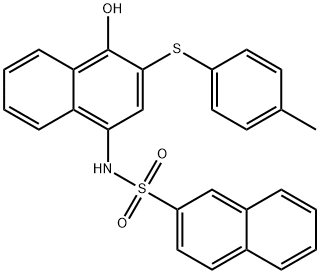 N-{4-hydroxy-3-[(4-methylphenyl)sulfanyl]-1-naphthyl}-2-naphthalenesulfonamide 化学構造式