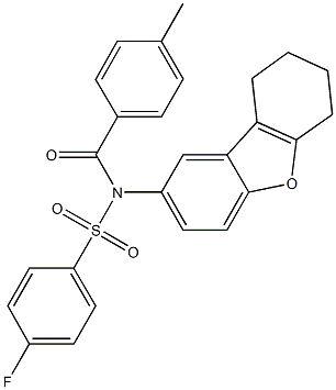 4-fluoro-N-(4-methylbenzoyl)-N-(6,7,8,9-tetrahydrodibenzo[b,d]furan-2-yl)benzenesulfonamide Structure