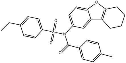 4-ethyl-N-(4-methylbenzoyl)-N-(6,7,8,9-tetrahydrodibenzo[b,d]furan-2-yl)benzenesulfonamide 结构式