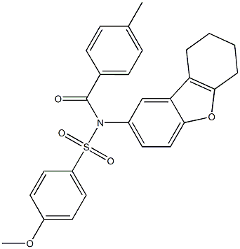 4-methoxy-N-(4-methylbenzoyl)-N-(6,7,8,9-tetrahydrodibenzo[b,d]furan-2-yl)benzenesulfonamide 化学構造式