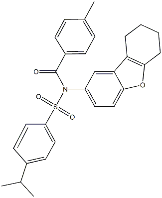 4-isopropyl-N-(4-methylbenzoyl)-N-(6,7,8,9-tetrahydrodibenzo[b,d]furan-2-yl)benzenesulfonamide Struktur