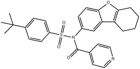 4-tert-butyl-N-isonicotinoyl-N-(6,7,8,9-tetrahydrodibenzo[b,d]furan-2-yl)benzenesulfonamide 化学構造式