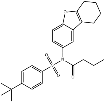 4-tert-butyl-N-butyryl-N-(6,7,8,9-tetrahydrodibenzo[b,d]furan-2-yl)benzenesulfonamide,518317-23-2,结构式