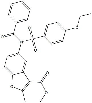 methyl 5-{benzoyl[(4-ethoxyphenyl)sulfonyl]amino}-2-methyl-1-benzofuran-3-carboxylate 化学構造式
