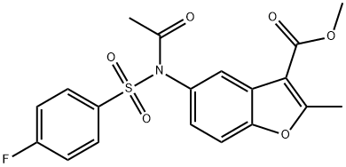 methyl 5-{acetyl[(4-fluorophenyl)sulfonyl]amino}-2-methyl-1-benzofuran-3-carboxylate 化学構造式