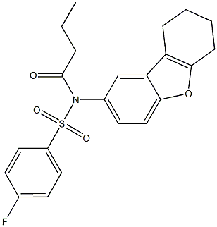N-butyryl-4-fluoro-N-(6,7,8,9-tetrahydrodibenzo[b,d]furan-2-yl)benzenesulfonamide Struktur