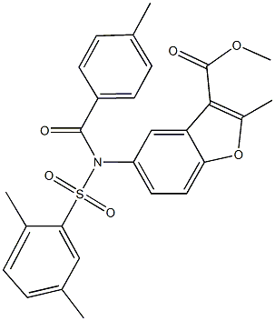 methyl 5-[[(2,5-dimethylphenyl)sulfonyl](4-methylbenzoyl)amino]-2-methyl-1-benzofuran-3-carboxylate Structure