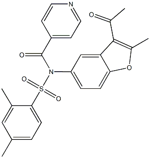N-(3-acetyl-2-methyl-1-benzofuran-5-yl)-N-isonicotinoyl-2,4-dimethylbenzenesulfonamide Structure