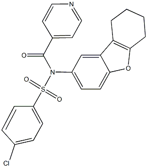 4-chloro-N-isonicotinoyl-N-(6,7,8,9-tetrahydrodibenzo[b,d]furan-2-yl)benzenesulfonamide 化学構造式