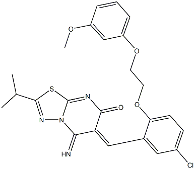 6-{5-chloro-2-[2-(3-methoxyphenoxy)ethoxy]benzylidene}-5-imino-2-isopropyl-5,6-dihydro-7H-[1,3,4]thiadiazolo[3,2-a]pyrimidin-7-one,518341-45-2,结构式