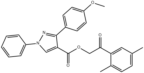 2-(2,5-dimethylphenyl)-2-oxoethyl 3-(4-methoxyphenyl)-1-phenyl-1H-pyrazole-4-carboxylate 化学構造式