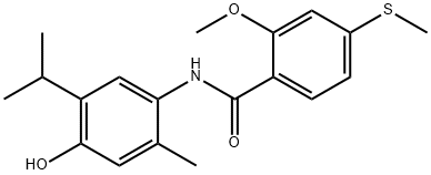 N-(4-hydroxy-5-isopropyl-2-methylphenyl)-2-methoxy-4-(methylsulfanyl)benzamide,519018-77-0,结构式