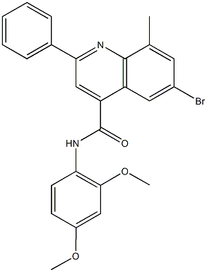 6-bromo-N-(2,4-dimethoxyphenyl)-8-methyl-2-phenyl-4-quinolinecarboxamide 化学構造式